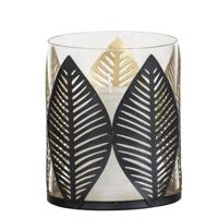 15% korting - Leen Bakker - Waxinelichthouder Blad - /goud - 12xØ10 Cm - Metaal - Zwart