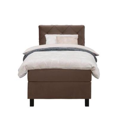 Boxspring Liv geruit - bruin - 90x200 cm - vierkante poot - Leen Bakker