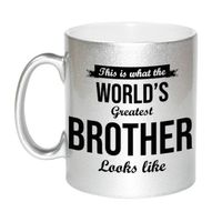 Worlds Greatest Brother cadeau mok / beker zilverglanzend 330 ml - feest mokken - thumbnail