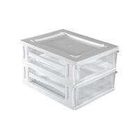 Ladeblokje/bureau organizer 2x grote lades - wit/transparant - L26 x B35 x H20 cm - kunststof - thumbnail