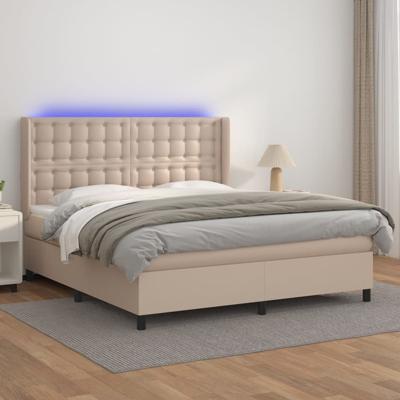 Boxspring met matras en LED kunstleer cappuccinokleur 180x200cm