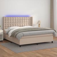 Boxspring met matras en LED kunstleer cappuccinokleur 180x200cm