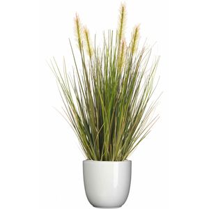 Kunstplant groen gras sprieten 45 cm in wit glans bloempot