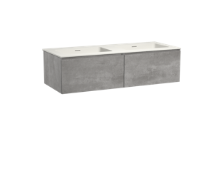 Storke Edge zwevend badmeubel 130 x 52 cm beton donkergrijs met Mata dubbele wastafel in mat witte solid surface