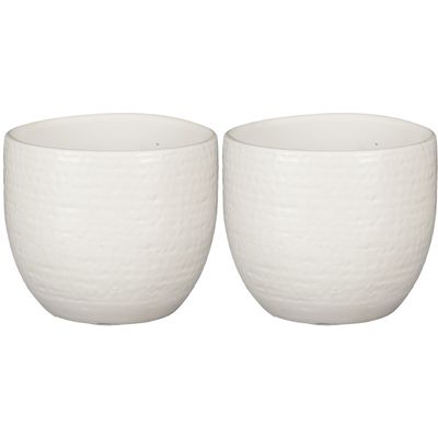 2x stuks plantenpot/bloempot wit met flakes patroon - D14/H12 cm