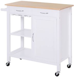 Serveerwagen Hout - Keukentrolley - Theewagen - Keukenwagen - Trolley - Wit