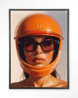 Urban Cotton Wandkleed 'Hermes Helmet' 145 x 190cm in Floating Frame - black