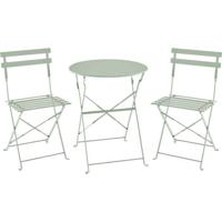 Bistroset voor 2 personen - 60 cm ronde tafel met 2 stoelen - Gepoedercoat staal - Celadon groen