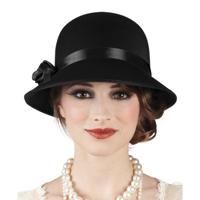 Carnaval verkleed Charleston hoed zwart - voor dames - Roaring twenties stijl