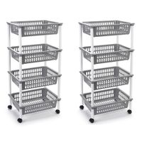 2x stuks lichtgrijze opberg trolley/roltafel met 4 manden 85 cm