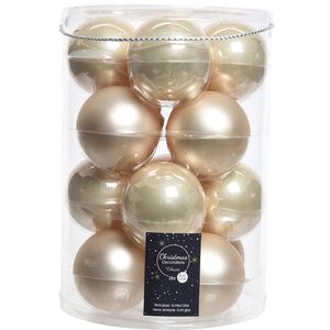 Decoris glazen kerstballen 16x stuks champagne 8 cm mat/glans   -