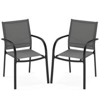 Stapelhouten Tuinstoelen 2-delige set Stapelstoelen van Textilene en Metalen Frame Terrasstoelen met Armleuningen 61 x 58 x 85 cm Grijs