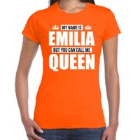 Naam cadeau t-shirt my name is Emilia - but you can call me Queen oranje voor dames
