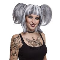 Funny Fashion Gothic/Halloween damespruik met staartjes - grijs - famous caracters