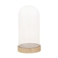 Glazen decoratie stolp op houten plateau - D10 x H20 cm - Home Deco stolpen - Woonaccessoires