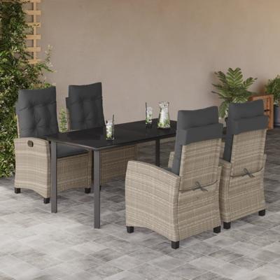 5-delige Tuinset met kussens poly rattan lichtgrijs