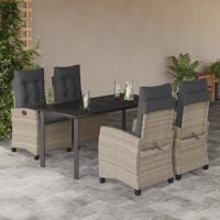 5-delige Tuinset met kussens poly rattan lichtgrijs