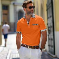 Voor heren POLO Shirt Golfshirt Casual Feestdagen Revers Korte mouw Modieus Basic Pied-de-poule Geruit Lapwerk Zak Zomer Normale pasvorm Wit Hemelsblauw donkergrijs Oranje khaki POLO Shirt Lightinthebox - thumbnail