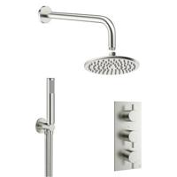 Crosswater MPRO Regendoucheset Inbouw - hoofddouche 20cm - 2 functies - 3 knoppen - wandarm 33cm - staafhanddouche 1 stand - rvs geborsteld GTLPRO2000V
