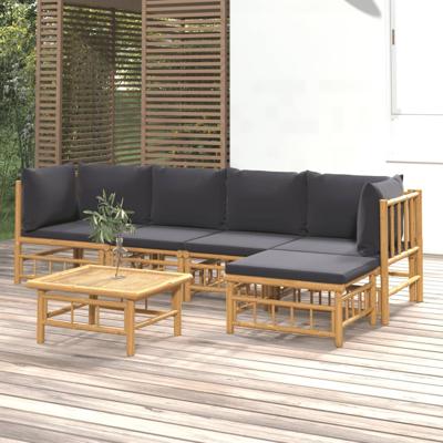 6-delige Loungeset met kussens bamboe donkergrijs
