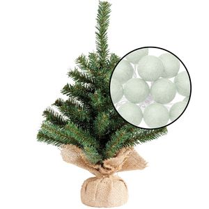 Kleine kunst kerstboom - H45 cm- incl. lichtsnoer met balletjes lichtgroen