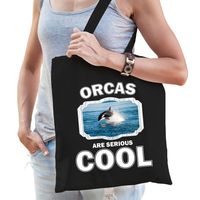 Katoenen tasje orcas are serious cool zwart - orka vissen/ orka cadeau tas   -