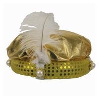 Sultan hoed goudkleurig met pluim - thumbnail