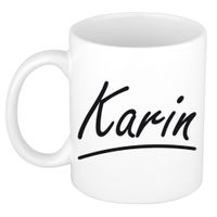 Naam cadeau mok / beker Karin met sierlijke letters 300 ml - thumbnail