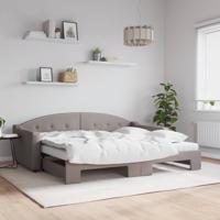 Slaapbank met onderschuifbed en matrassen 90x200 cm stof taupe Slaapbank met onderschuifbed en matrassen 90x200 cm stof taupe