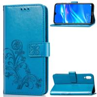 Lucky Clover ingedrukt bloemen patroon lederen case voor Huawei genieten van 9 met houder & kaartsleuven & portemonnee & hand strap (blauw)