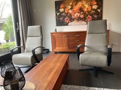 Set van 2 leren relaxfauteuils met stalen frame - bruin leer - Echt leer, Industrieel, ontdek de vele Leersoorten en Kleuren bij ShopX