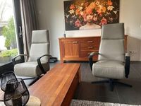 Set van 2 leren relaxfauteuils met stalen frame - bruin leer - Echt leer, Industrieel, ontdek de vele Leersoorten en Kleuren bij ShopX