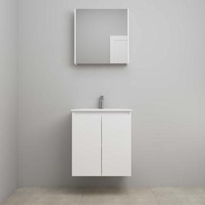 On-Line Badkamermeubelset - 60 cm - Bouwpakket - Greeploos 2 Deuren - Porseleinen Wastafel - 1 Kraangat - Spiegelkast - Mat Wit