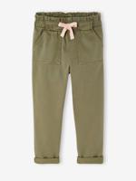 Soepele meisjesbroek in 'paperbag'-stijl kaki