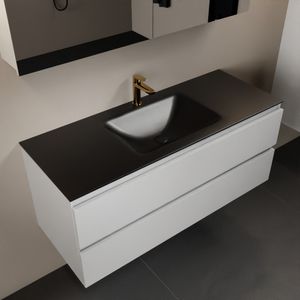 MONDIAZ AIVY 120cm badmeubel Talc, wastafel Urban solid surface midden 1 kraangat met spiegelkast (AI-351621URBAN-SI - AI-M120TAMI - AI-C120TAMI)