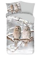 Good Morning Dekbedovertrek "uilen in winterlandschap" - Grijs - (240x200/220 cm) - Katoen Flanel
