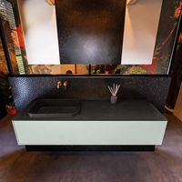 Badkamermeubelset Mondiaz Erin 150 cm met 1 Lade met RIDGE Wastafel Links Urban Zonder Kraangaten Greeploos Mat Greey