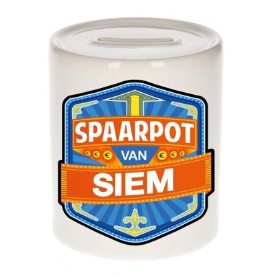 Kinder spaarpot met naam - Siem - keramiek - met dop - wit - Sparen - Spaargeld van Siem