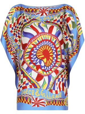 Dolce & Gabbana blouse en soie à imprimé abstrait - Bleu
