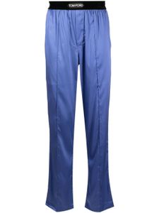 TOM FORD pantalon en soie à taille à logo - Bleu