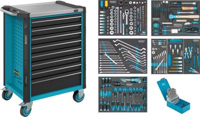 HAZET Gereedschapwagen - Assistent 179NX - assortiment 179NX-8/252 - 252-delig - Laden, ondiep: 7× 81 x 522 x 398 mm - Laden, diep: 1× 166 x 522 x 398