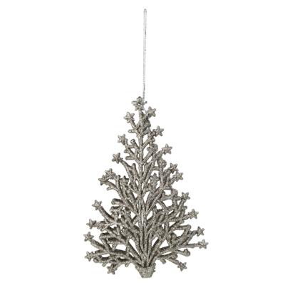 Decoris kerstboom hangers - champagne glitters - 15 cm - kerst ornamenten - Kunststof