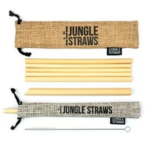 Set van 6 Bamboe Rietjes met Borsteltje en Jute Zakjes Jungle Culture - Ash