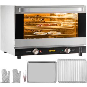 VEVOR Elektrische Tafeloven 47L/43Qt Kleine Oven 1600W 4-laags Mini Elektrische Oven met Glazen Deur Aan de Voorkant, Elektrische Tafel Top Convectie Oven met Dienbladen Draadrekken Cliphandschoenen