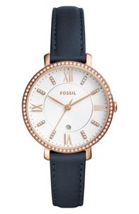 Fossil Jacqueline blauw lederen glitterhorloge voor dames ES4291
