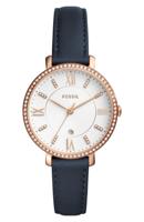 Fossil Jacqueline blauw lederen glitterhorloge voor dames ES4291