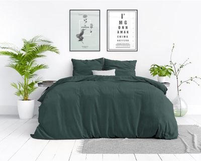 Dreamhouse - Stone Washed dekbedovertrek 100% Katoen - Donkergroen - 140 x 220 Dreamhouse - Stone Washed dekbedovertrek 100% Katoen - Donkergroen - 140 x 220
