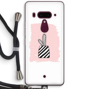 Zwart-wit cactus: HTC U12+ Transparant Hoesje met koord