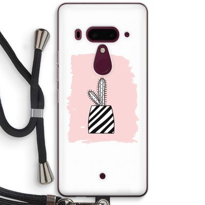 Zwart-wit cactus: HTC U12+ Transparant Hoesje met koord