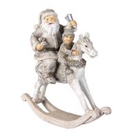 Clayre & Eef Zilvere Decoratie kerstman op hobbelpaard 20*8*21 cm 6PR3474